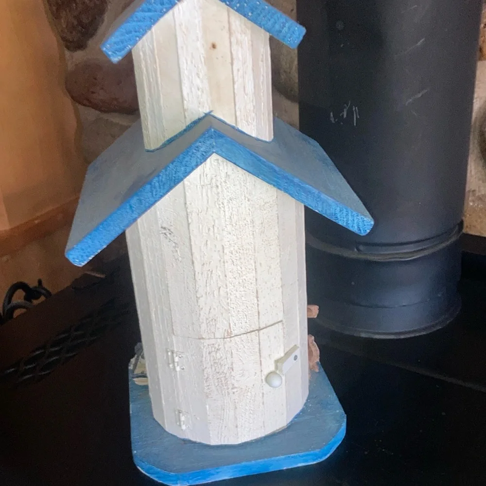 Blue and White Decorative Birdhouse with Seagull Decor
